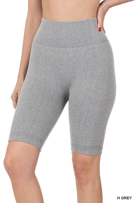 SEAMLESS RIBBED HIGH WAIST BIKER SHORTS