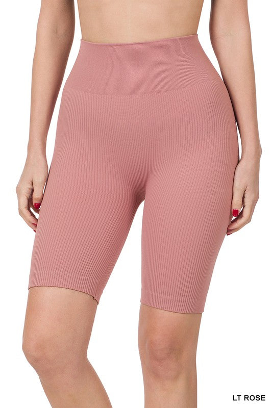 SEAMLESS RIBBED HIGH WAIST BIKER SHORTS