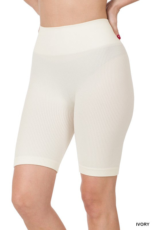 SEAMLESS RIBBED HIGH WAIST BIKER SHORTS