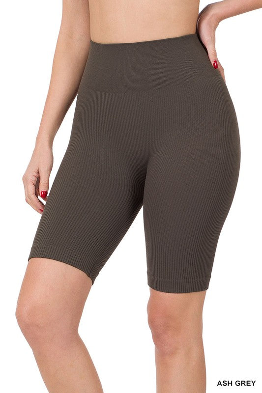 SEAMLESS RIBBED HIGH WAIST BIKER SHORTS