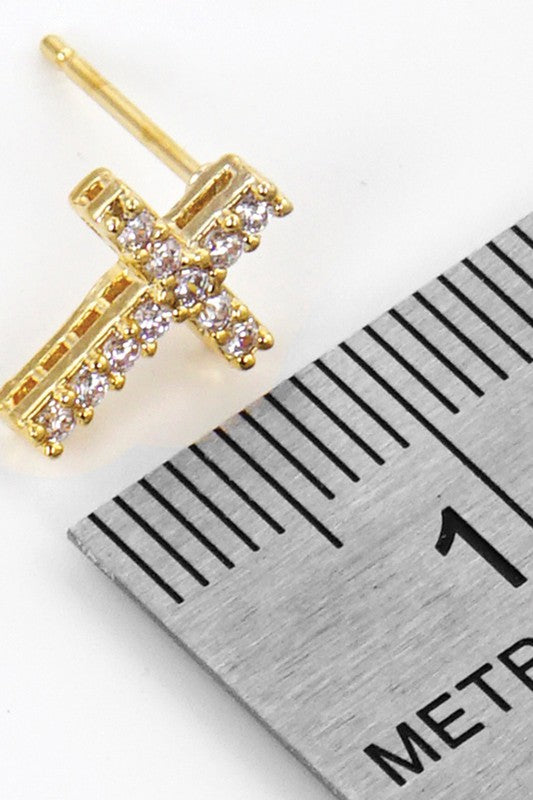 CZ Gold-Dipped Cross Earrings