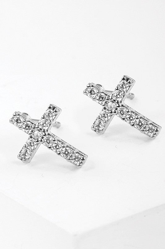 CZ Gold-Dipped Cross Earrings