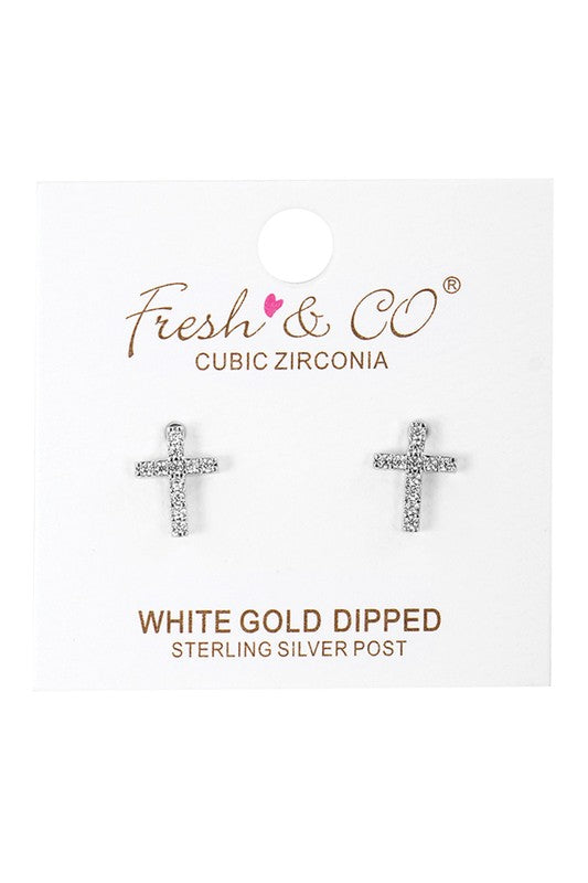 CZ Gold-Dipped Cross Earrings