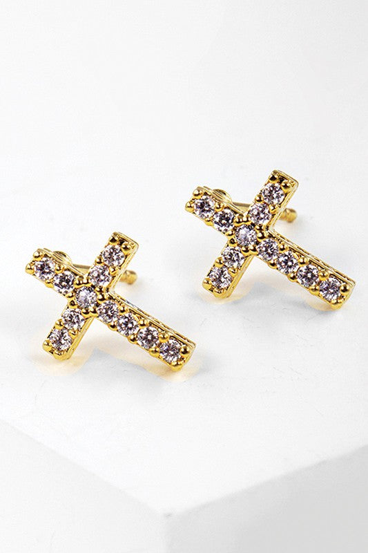 CZ Gold-Dipped Cross Earrings