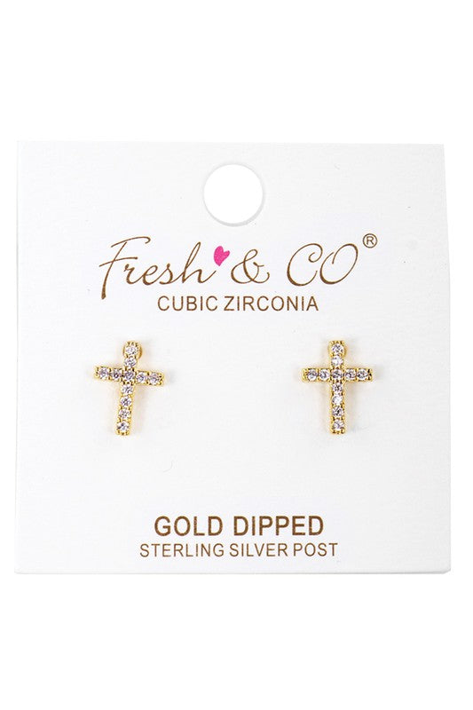 CZ Gold-Dipped Cross Earrings