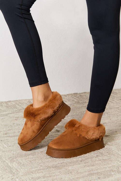 Legend Footwear Furry Chunky Platform Ankle Boots